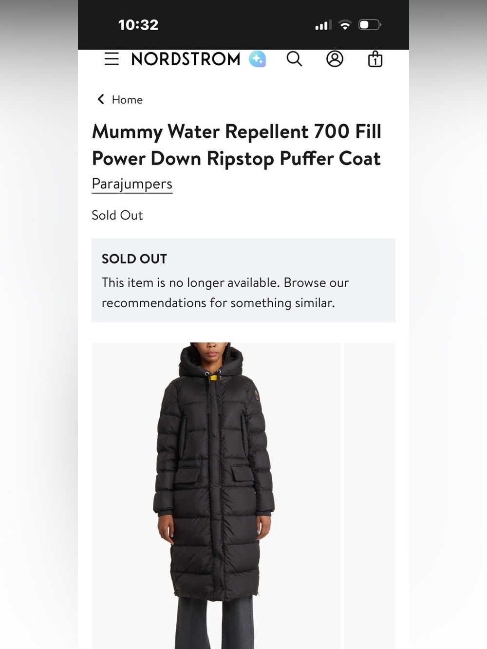 NWOT Parajumpers Mummy Water Repellent 700 Fill Power Down Ripstop Puffer Coat